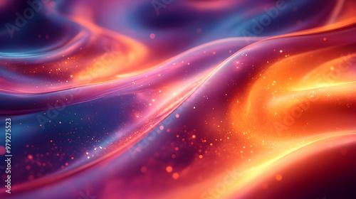 Abstract 3D Background with Wavy Lines and Glowing Particles