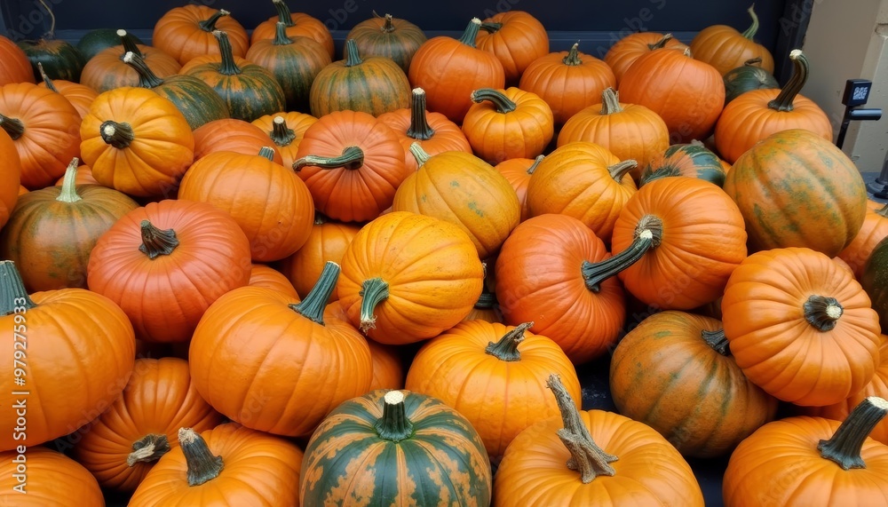 A bountiful harvest of pumpkins in a market display A bountiful harvest of pumpkins in a market display
