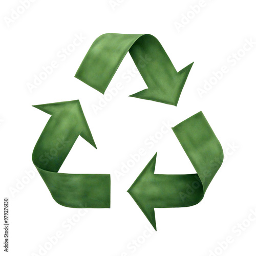 Green recycling symbol made of three arrows. Transparent background