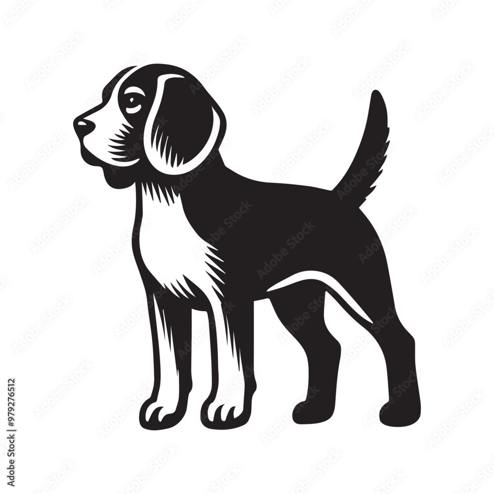 Beagle dog silhouette Design, Dog Clipart vector illustration in black and white
