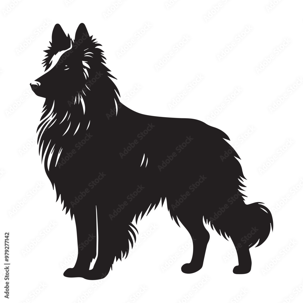 Belgian Tervuren dog standing silhouette Design, Dog Vector illustration in black and white
Belgian Tervuren dog standing silhouette Design, Dog Vector illustration in black and white