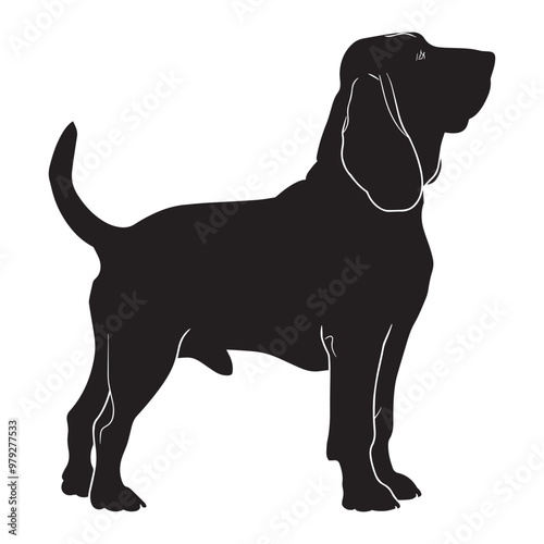 Bloodhound dog silhouette Design, Dog Clipart vector illustration in black and white
