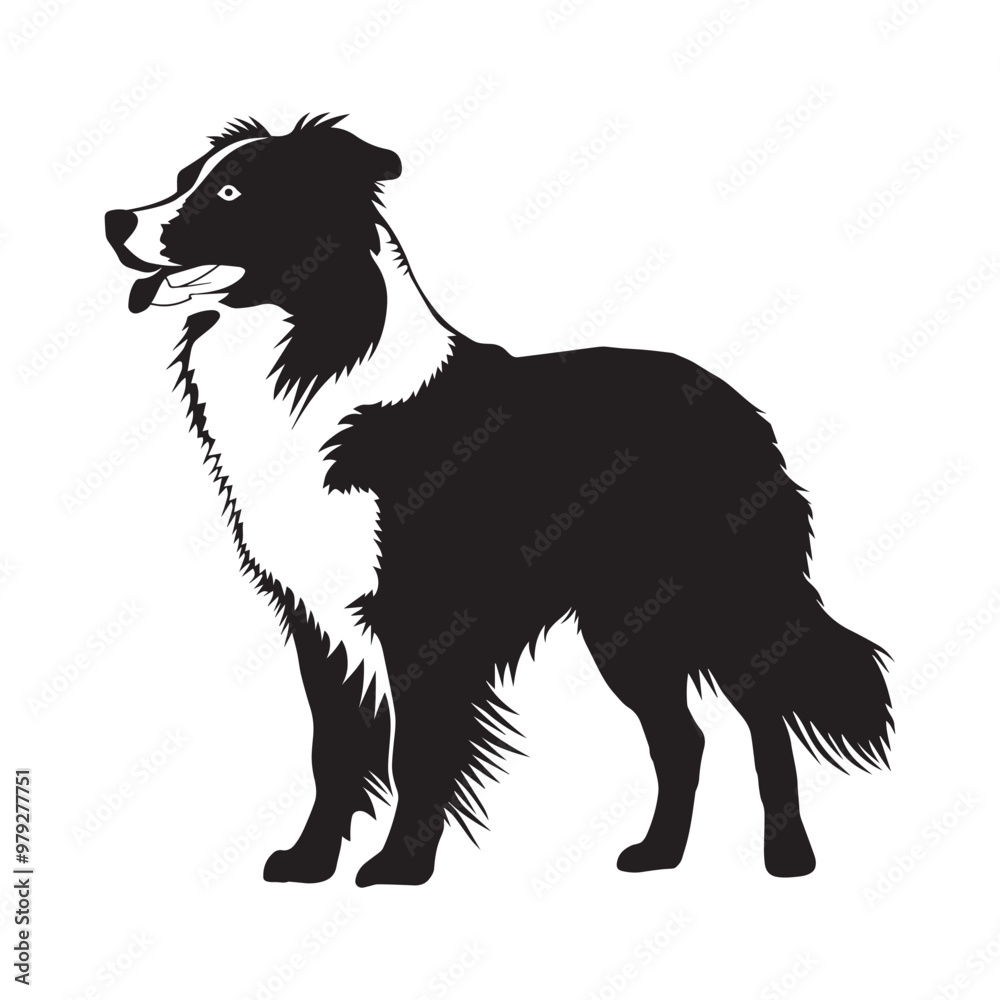Border Collie dog standing silhouette Design, Dog Vector illustration in black and white
Border Collie dog standing silhouette Design, Dog Vector illustration in black and white