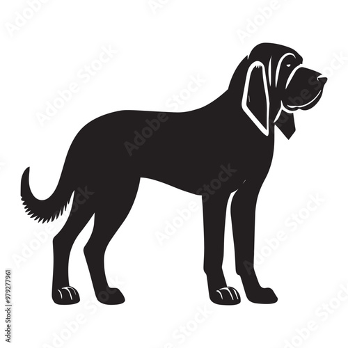 Bloodhound dog silhouette Design, Dog Clipart vector illustration in black and white

