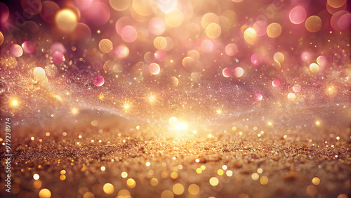 Ethereal pink and gold background with sparkling glitter, featuring surrealistic s and abstract design , pink, gold, ethereal