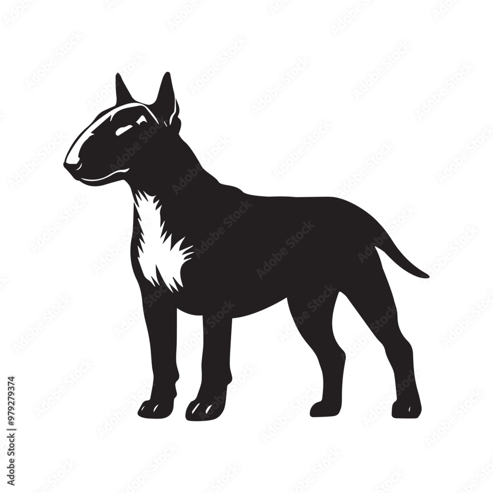 Bull Terrier dog standing silhouette Design, Dog Vector illustration in black and white
Bull Terrier dog standing silhouette Design, Dog Vector illustration in black and white