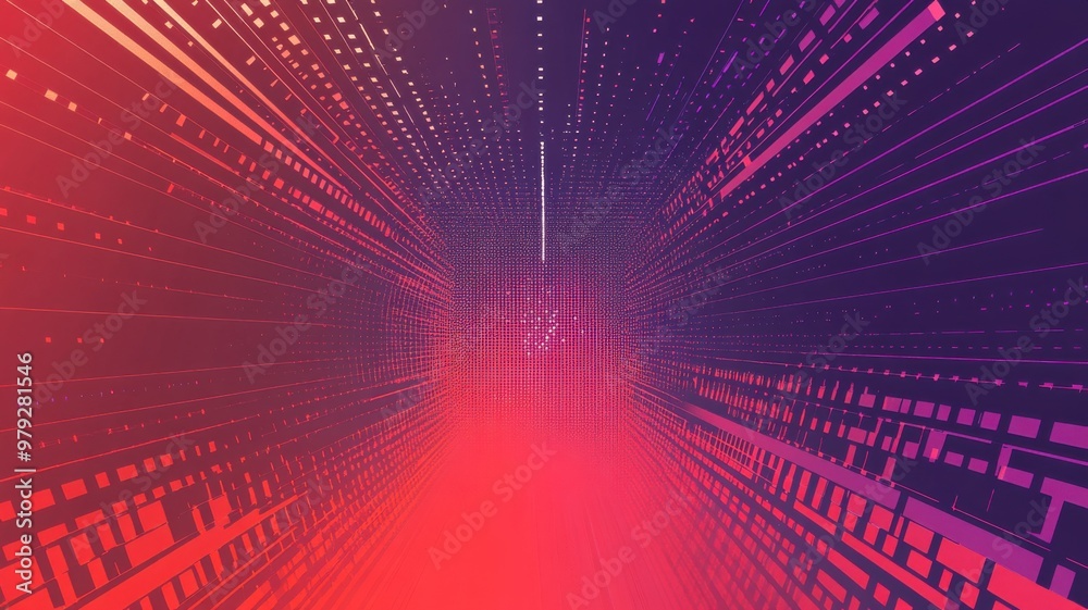 Fototapeta premium A colorful, abstract image of a tunnel with a bright red background