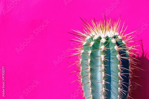 Intricate Cactus Details Against a Bright Pink Background with Sunlight