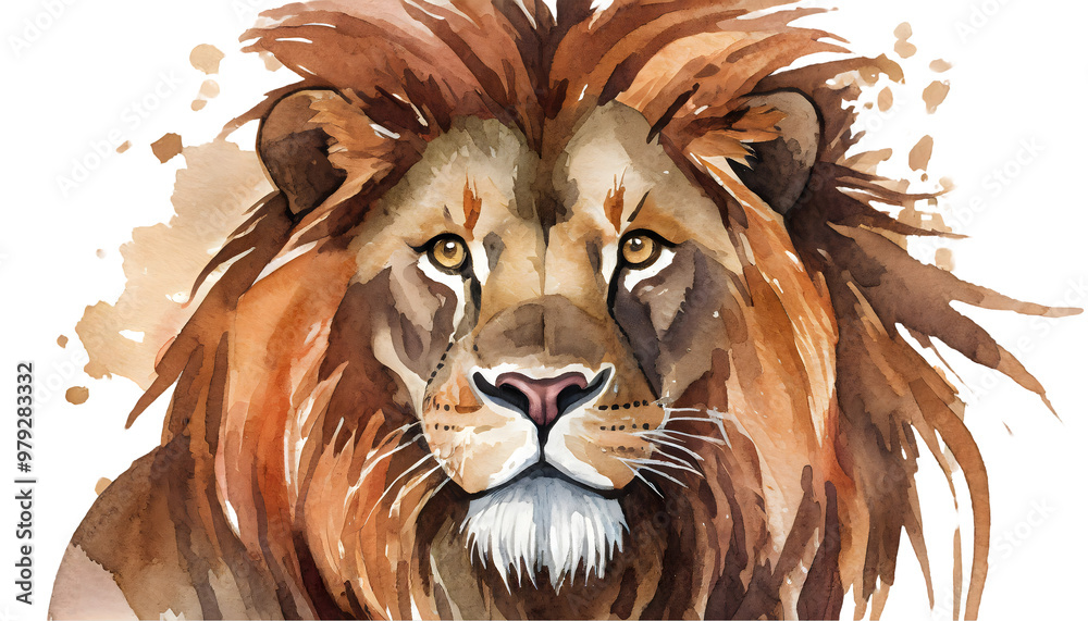 Fototapeta premium Hand Painted Head Elements Of A Fierce Brown Lion. Generative AI.