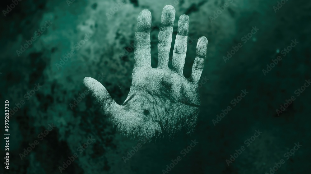 Textured Dark Green Background with White Handprint Textured Dark Green Background with White Handprint