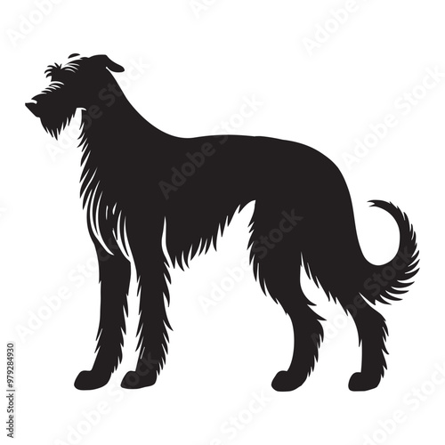 Irish Wolfhound dog silhouette Design, Dog Clipart vector illustration in black and white
