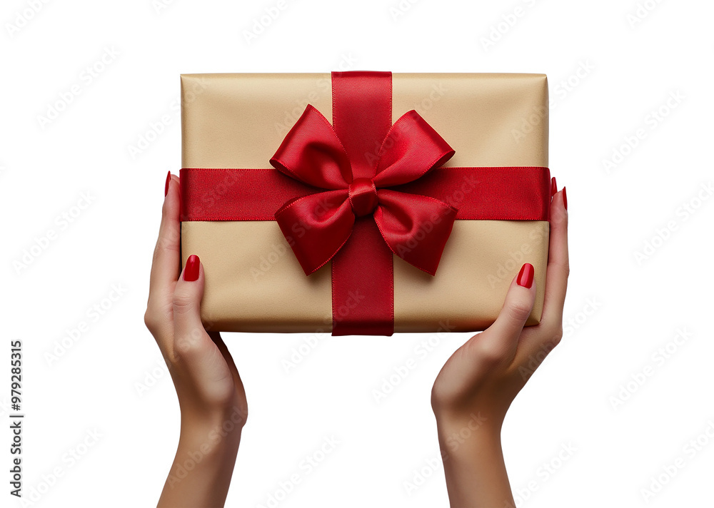Christmas gift with red ribbon, transparent background Christmas gift with red ribbon, transparent background