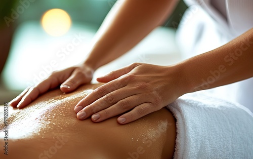 Wallpaper Mural A relaxing massage session with a therapist's hands gently applying pressure on a client's back. Torontodigital.ca