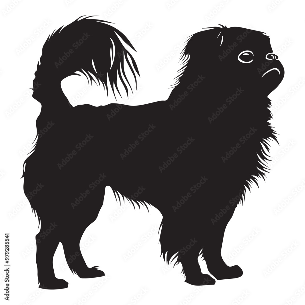 Japanese Chin dog silhouette Design, Dog Clipart vector illustration in black and white
