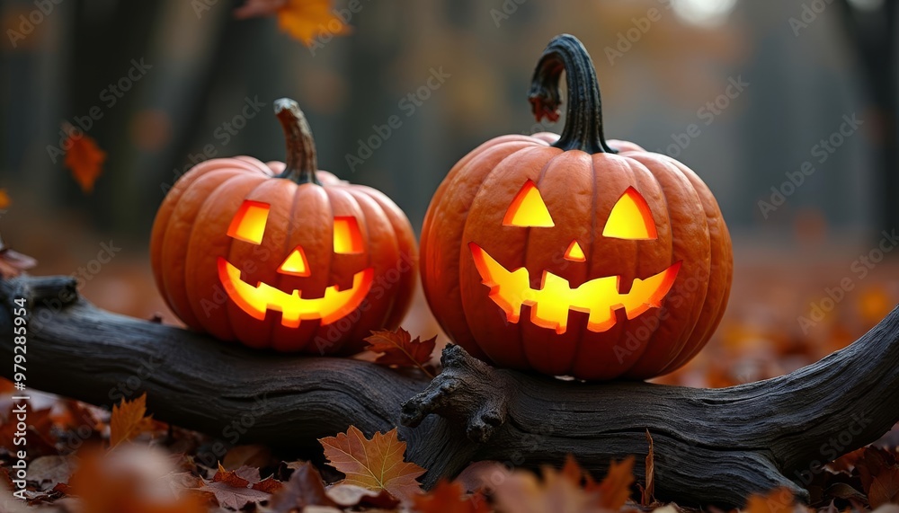 Autumns festive spirit with glowing jackolanterns Autumns festive spirit with glowing jackolanterns