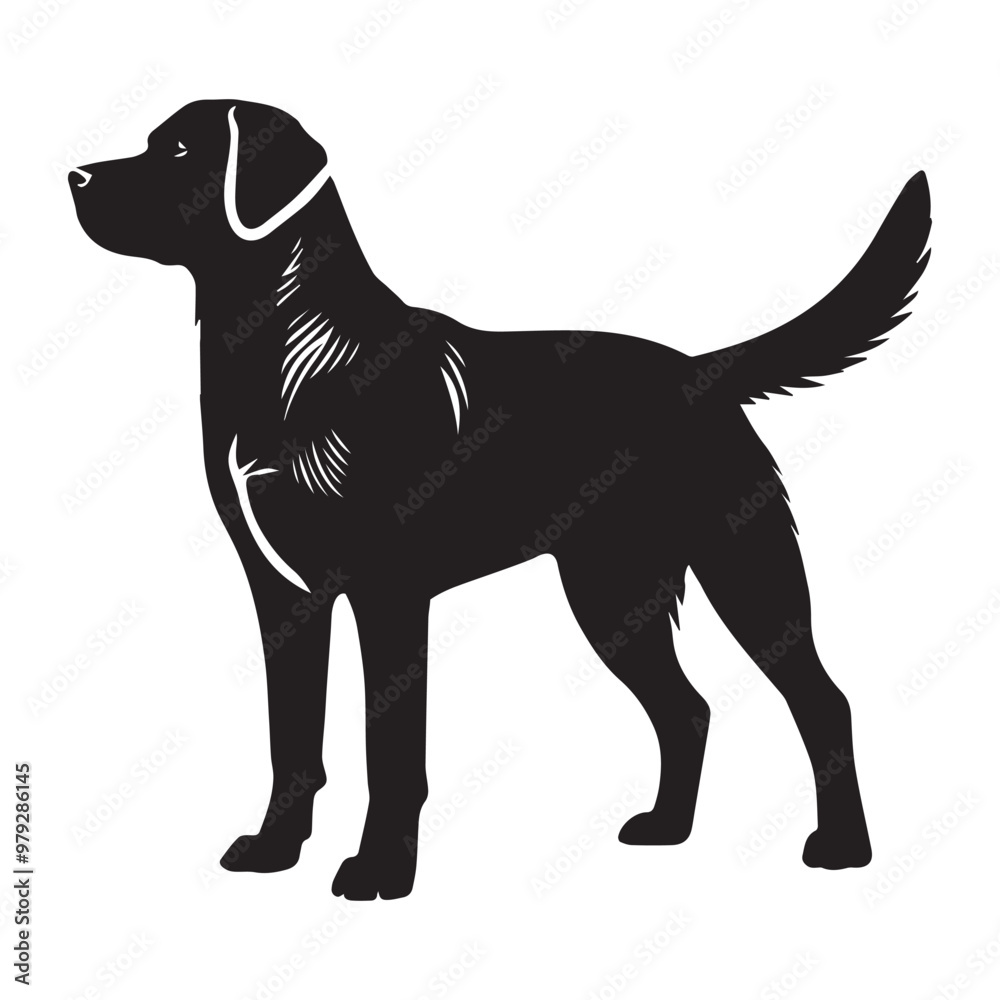 Fototapeta premium Labrador Retriever dog silhouette Design, Dog Clipart vector illustration in black and white 