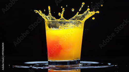 Orange and Yellow Cocktail Splashing in the Dark