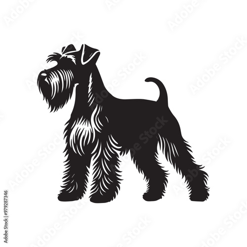 Miniature Schnauzer dog silhouette Design, Dog Clipart vector illustration in black and white
