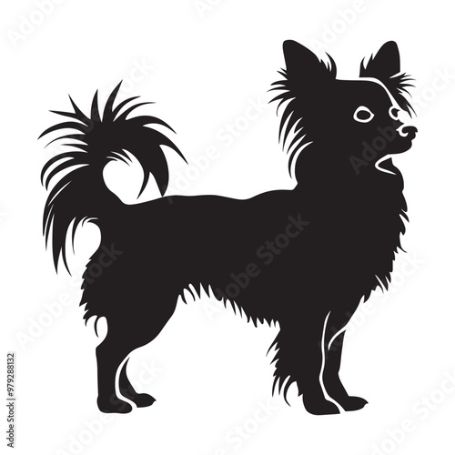 Papillon dog silhouette Design, Dog Clipart vector illustration in black and white 