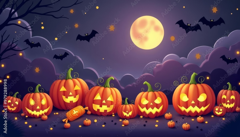 Spooky Halloween Pumpkins Under the Full Moon Spooky Halloween Pumpkins Under the Full Moon