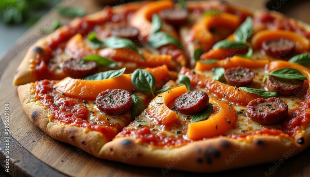 Deliciously baked pizza ready to be savored Deliciously baked pizza ready to be savored