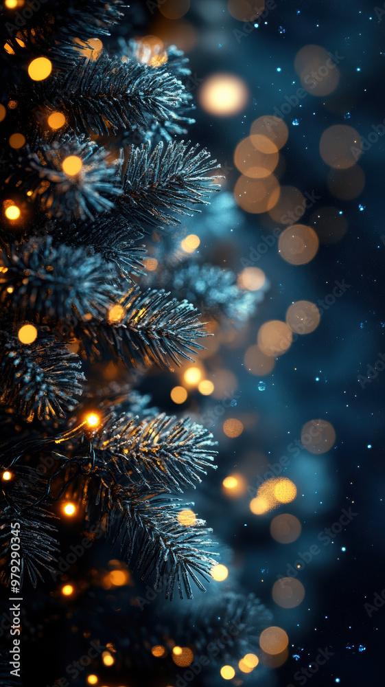 Fototapeta premium Shimmering Christmas Garland Lights on Dark Blue