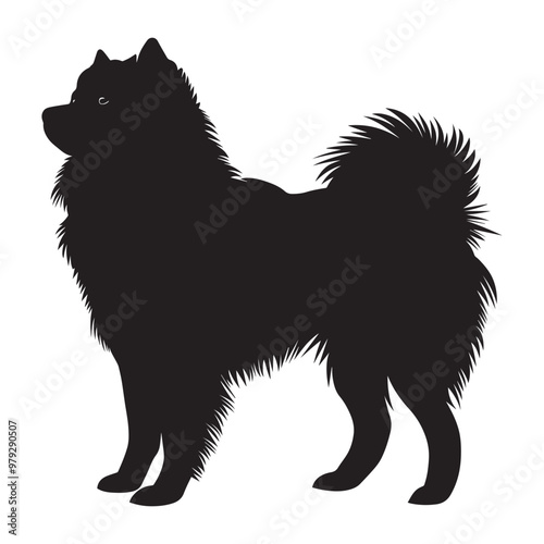 Samoyed dog Standing silhouette Design, Dog Clipart vector illustration in black and white 