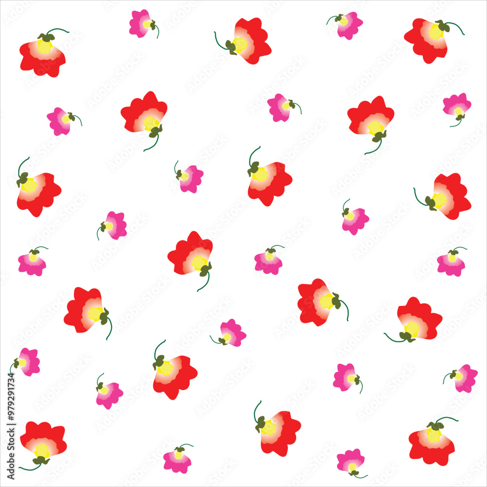 Obraz premium Cute red and pink pattern flower, seamless pattern, vector Illustration.