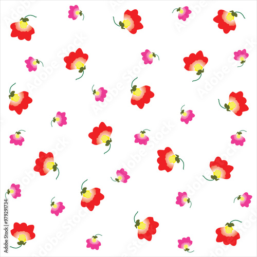 Cute red and pink pattern flower, seamless pattern, vector Illustration.