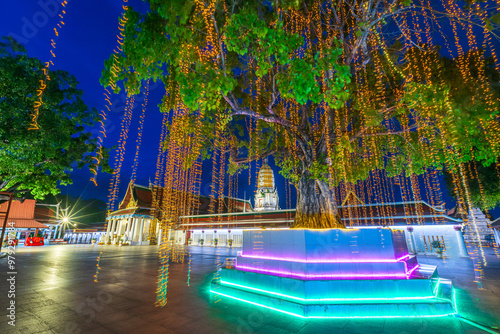 Beautiful The lights Wat Phra Si Rattana Mahathat to as Wat Yai is a Buddhist temple It is a major tourist Phitsanulok,Thailand at Natural Twilight photo