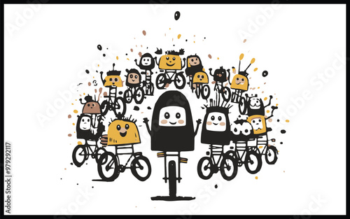 Boy in helmet riding a bicycle. Coloring book for children.