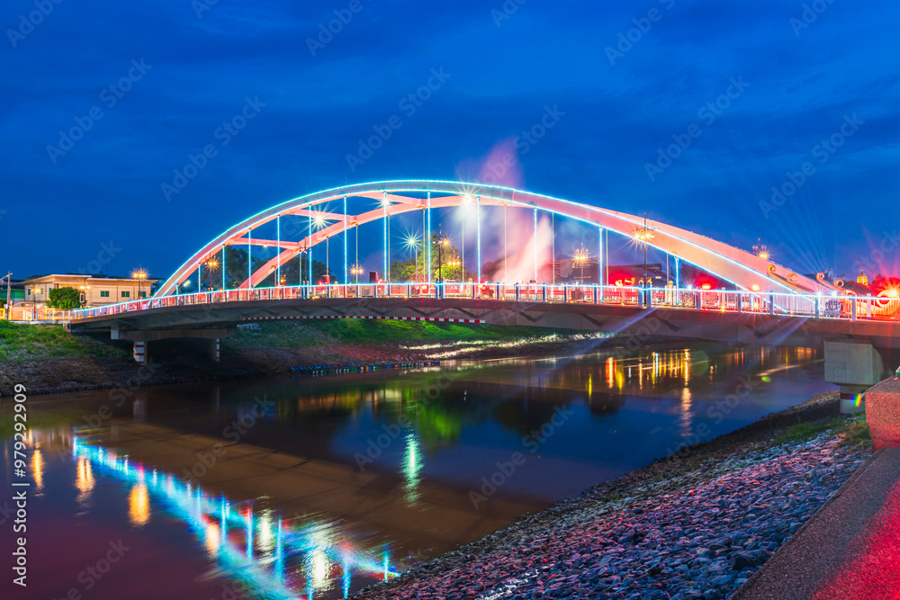 Obraz premium light Chan Palace Bridge over the Nan River Chan Palace bridge New Landmark It is a major tourist is Public places attraction Phitsanulok,Thailand,