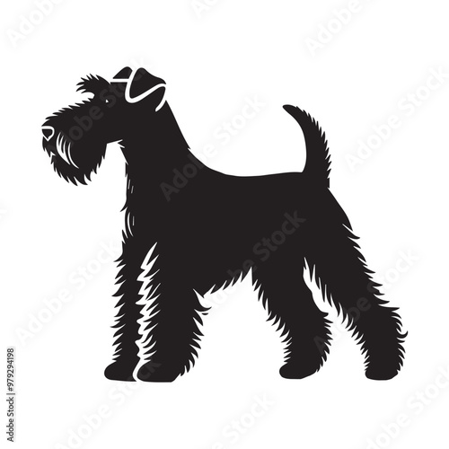 Welsh Terrier dog Standing silhouette Design, Dog Clipart vector illustration in black and white
