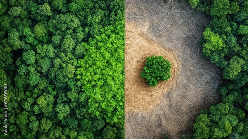 Aerial View of Lush Green Forest and Dirt Path