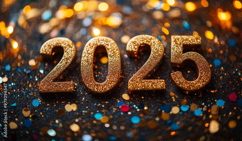 A large number of glittery letters spelling out the number twenty-five. The letters are surrounded by a lot of sparkly confetti, creating a festive and celebratory atmosphere A large number of glittery letters spelling out the number twenty-five. The letters are surrounded by a lot of sparkly confetti, creating a festive and celebratory atmosphere