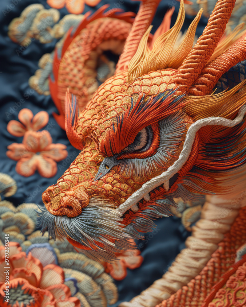 A finely embroidered samurai arm guard (kote) with dragon patterns in gold and red thread, A finely embroidered samurai arm guard (kote) with dragon patterns in gold and red thread,