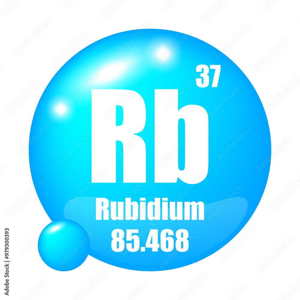 Rubidium icon. Rb chemical element. Atomic number 37. Mass 85.468. Blue sphere image. Vector symbol. Rubidium icon. Rb chemical element. Atomic number 37. Mass 85.468. Blue sphere image. Vector symbol.