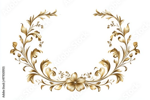 Golden Floral Wreath on White Background