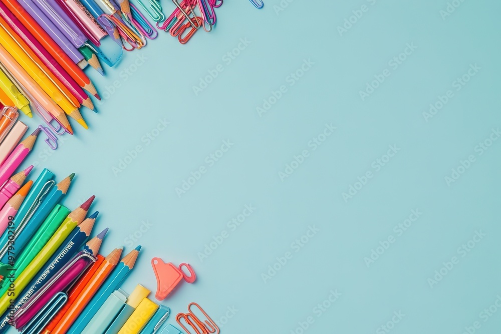 Fototapeta premium School supplies on Blackboard,Back to School background. 
