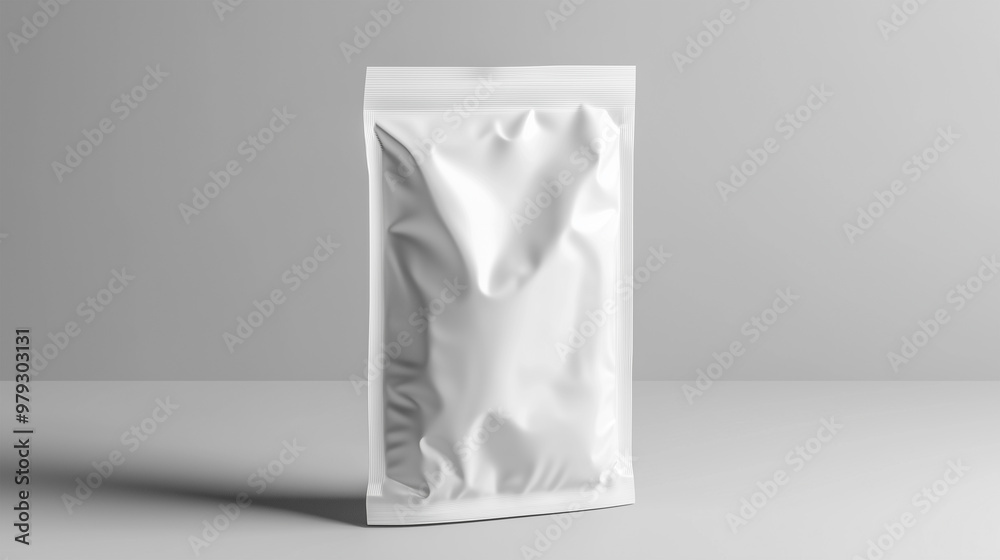 Blank white sachet packet mockup isolated on gray background, A blank white foil pouch or sachet on a gray background, White Packet Mockup. Blank Sachet Packet Isolated on Gray Background Blank white sachet packet mockup isolated on gray background, A blank white foil pouch or sachet on a gray background, White Packet Mockup. Blank Sachet Packet Isolated on Gray Background