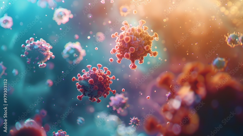 Fototapeta premium Vaccine Targeting Virus in Serum - 3D Microscopic Visualization