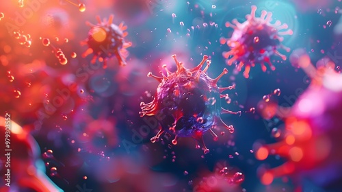 Vaccine Targeting Virus in Serum - 3D Microscopic Visualization