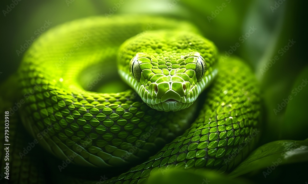 detailed textures and patterns of a green snake, Generative AI detailed textures and patterns of a green snake, Generative AI