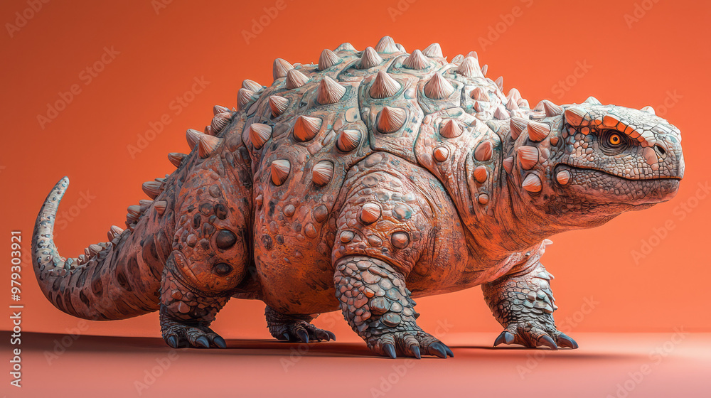 Fototapeta premium A detailed depiction of an Ankylosaurus with a heavily armored back and a clubbed tail,