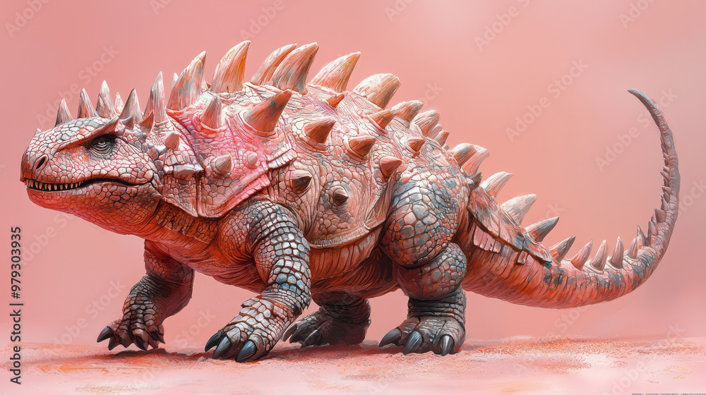 Fototapeta premium A detailed depiction of an Ankylosaurus with a heavily armored back and a clubbed tail,