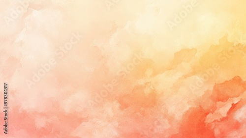 A painting of a cloudy sky with a warm orange and yellow color scheme