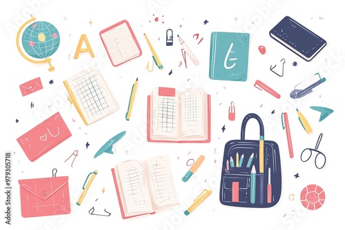 Back to school. Rainbow pencils and eraser, pencil sharpener. vector illustration in flat design 