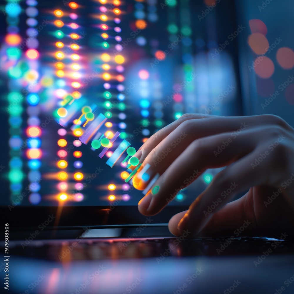 Person examining genetic markers on a computer screen. Person examining genetic markers on a computer screen.