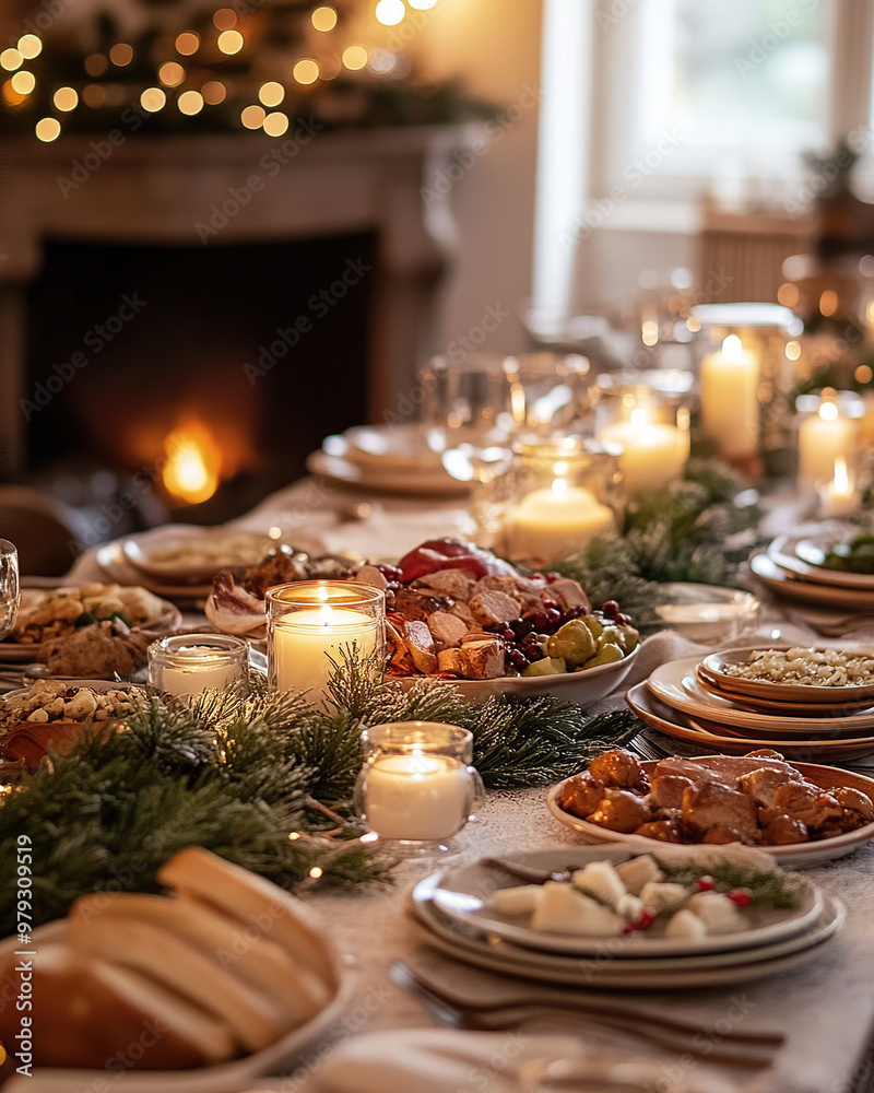 Naklejka premium Cozy Christmas Dinner with Family (christmas-tree)