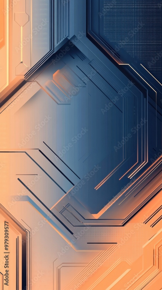 Obraz premium A blue and orange background with a lot of lines and shapes